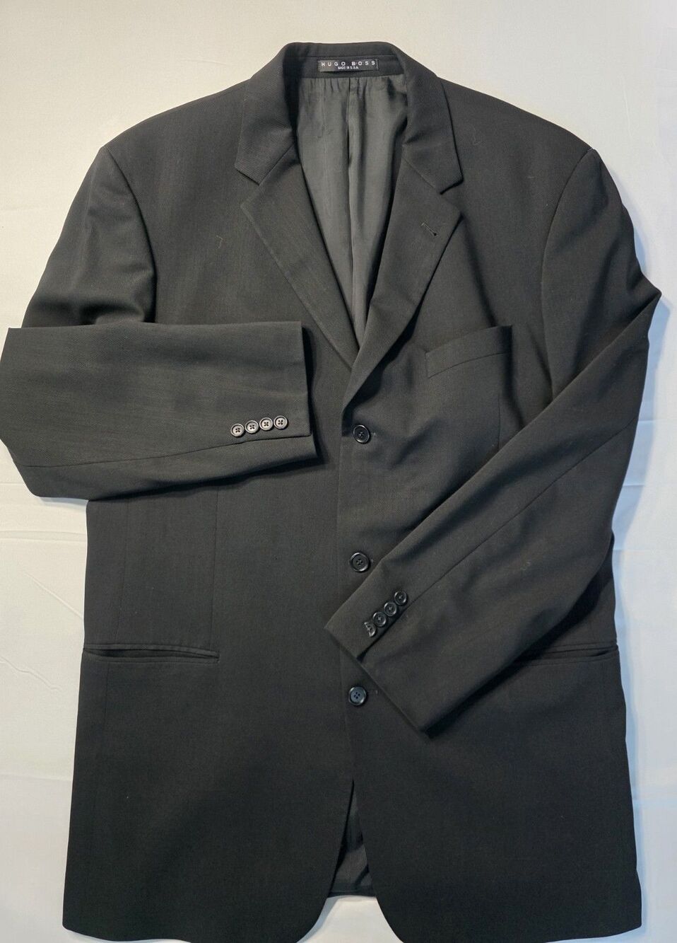 Hugo Boss Men's Black 100% Wool Blazer Jacket 3-Button Notch Lapel Size 44R